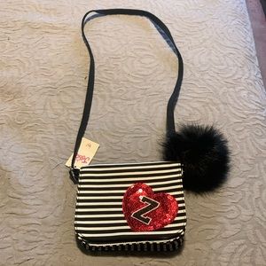 Justice Girls Z initial striped Pom Pom purse NWT’s